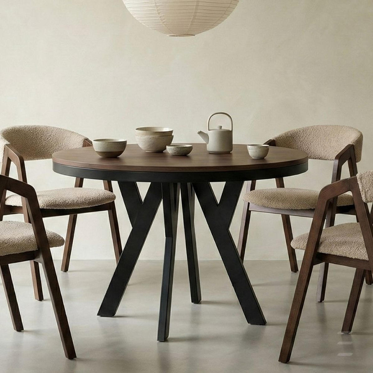 ESSTISCH Runder Ausziehbarer PERO 90/190 mit einem Ring-Gestell, Franklin Nuss / Schwarz - Dunkelbraun/Schwarz, Holz (190/90/77cm) - Dekori_Interiors