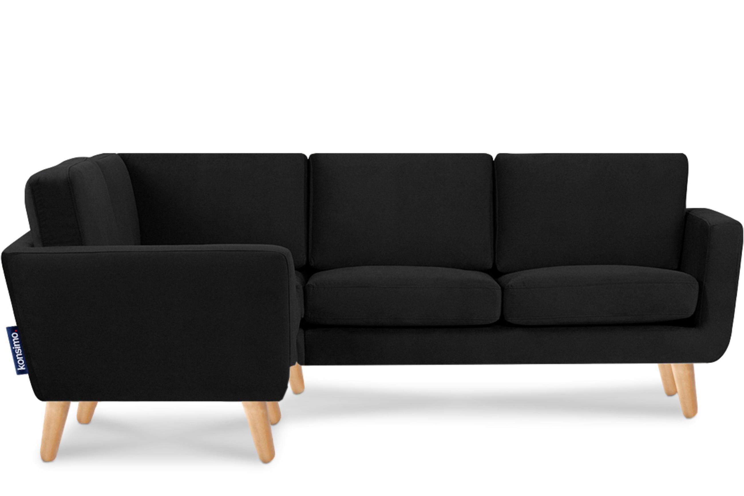 ECKSOFA-LINKS TAGIO 3/4 Sitzer, Schwarz - Schwarz/Braun, Buchenholz/Textil (220/181cm) - KONSIMO®