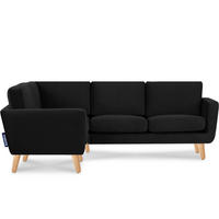 ECKSOFA-LINKS TAGIO 3/4 Sitzer, Schwarz - Schwarz/Braun, Buchenholz/Textil (220/181cm) - KONSIMO®
