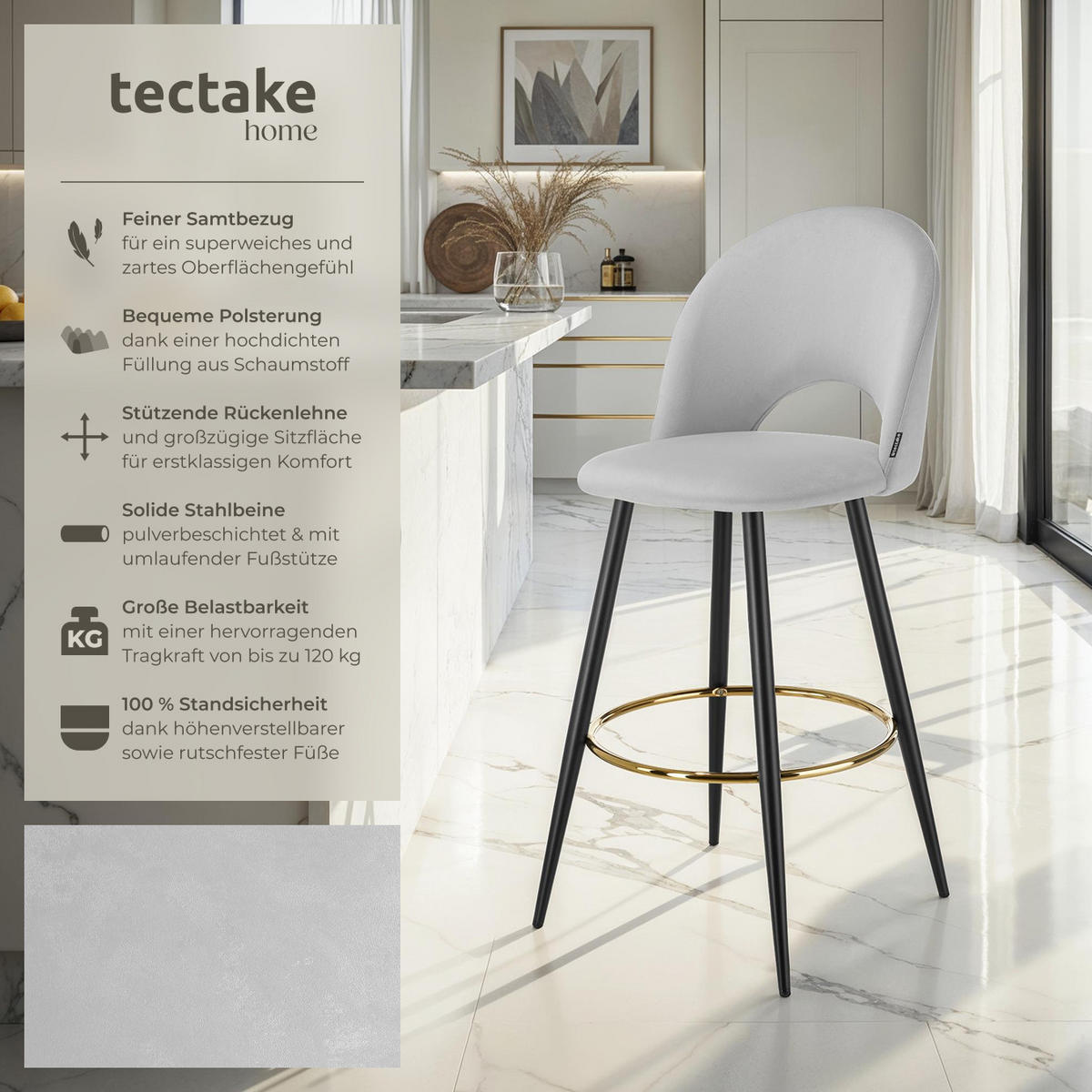 BARSTUHL Sachel,49 x 58 x 110 cm, Belastbarkeit 120 kg,hellgrau/schwarz - Hellgrau/Schwarz, Kunststoff (49/110/58cm) - tectake