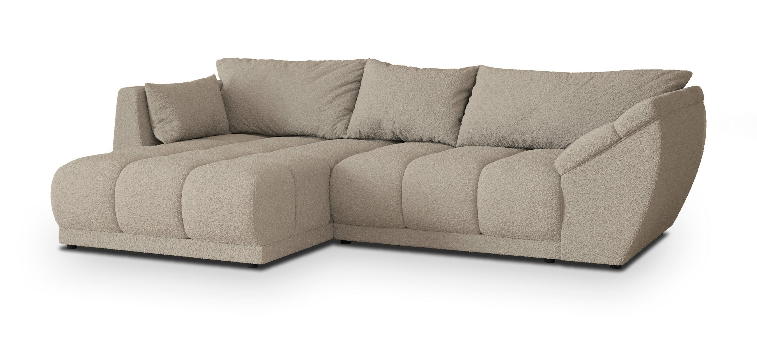 ECKSOFA ORENTI L-S Beige Boucle-Stoff mit Schlaffunktion - Beige, Holz (287/182cm) - MASSENO