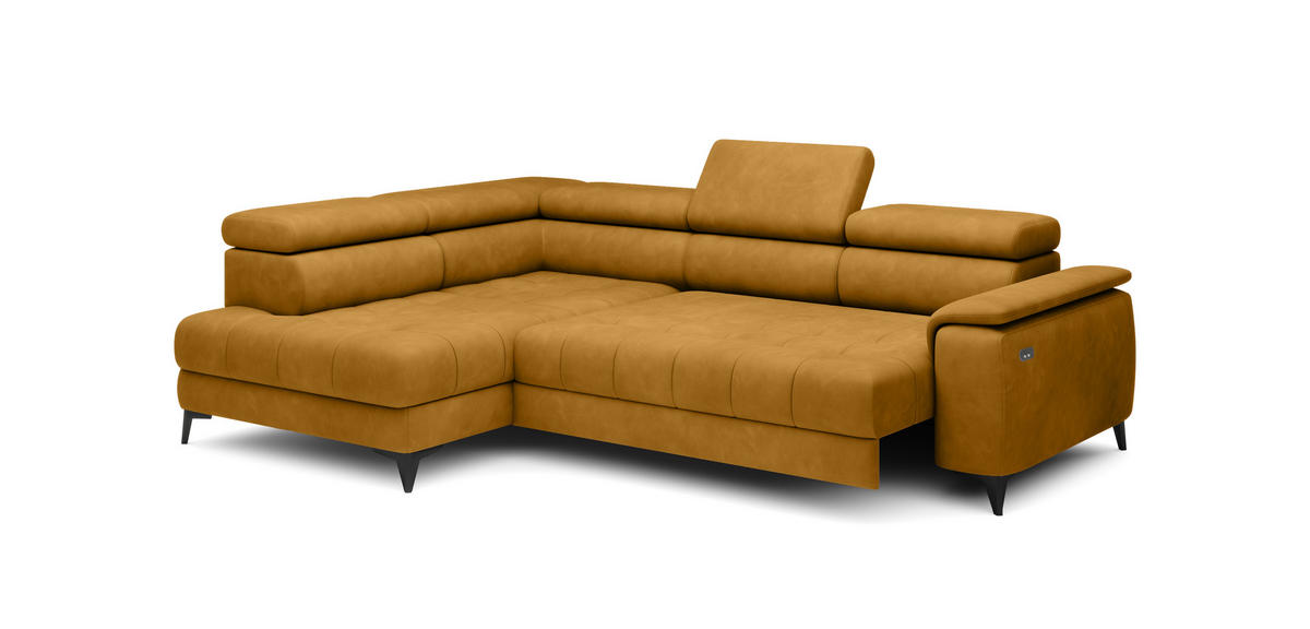 ECKSOFA CHIVAS Freistehend , Schlaffunktion, 278×197×76/98 cm, Stoff - Element, Gold, Linke Seite - Goldfarben/Schwarz, Holz/Textil (278/197cm) - DomoHome