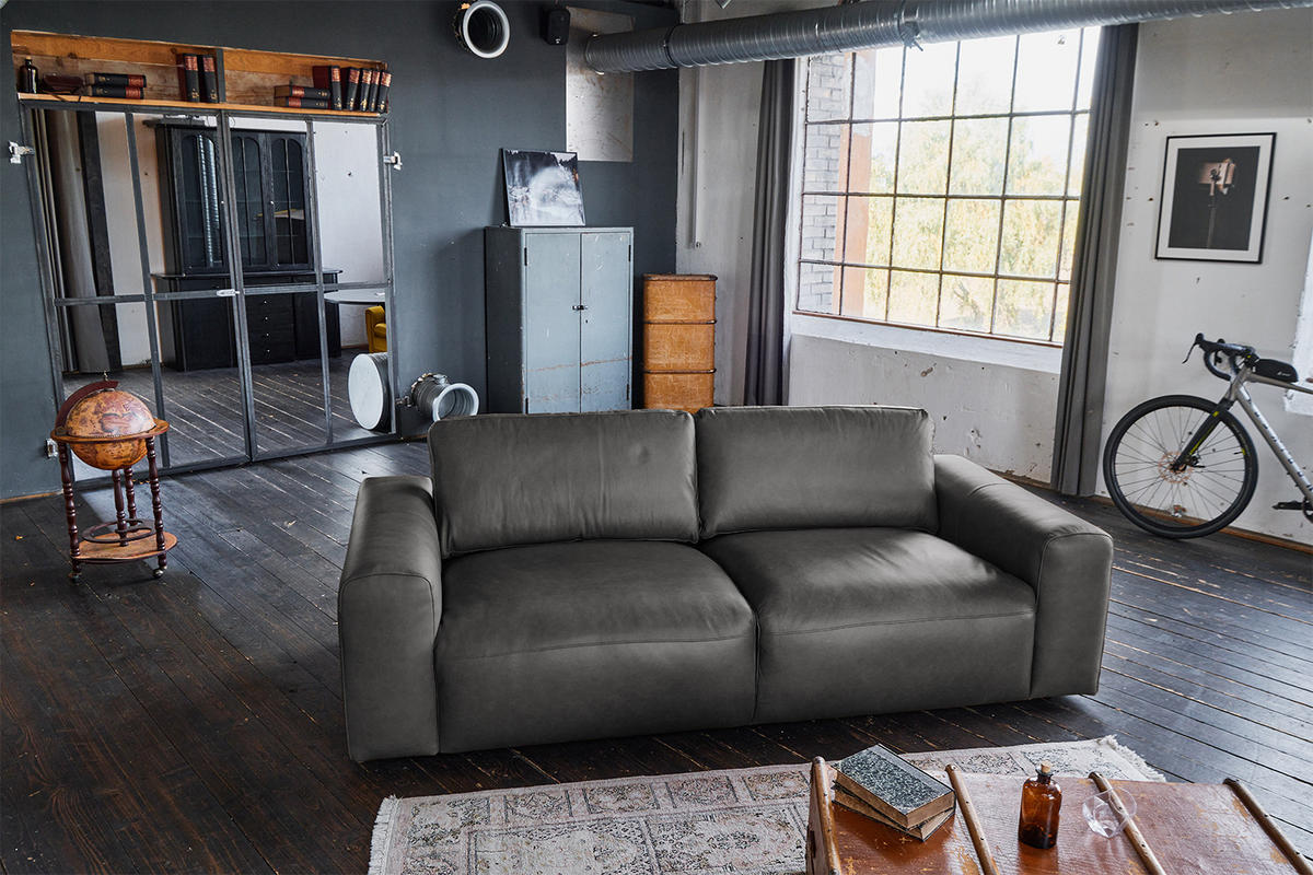 SOFA BODHI Schwarz Leder - Schwarz, Leder/Kunststoff (242/80/110cm) - KAWOLA