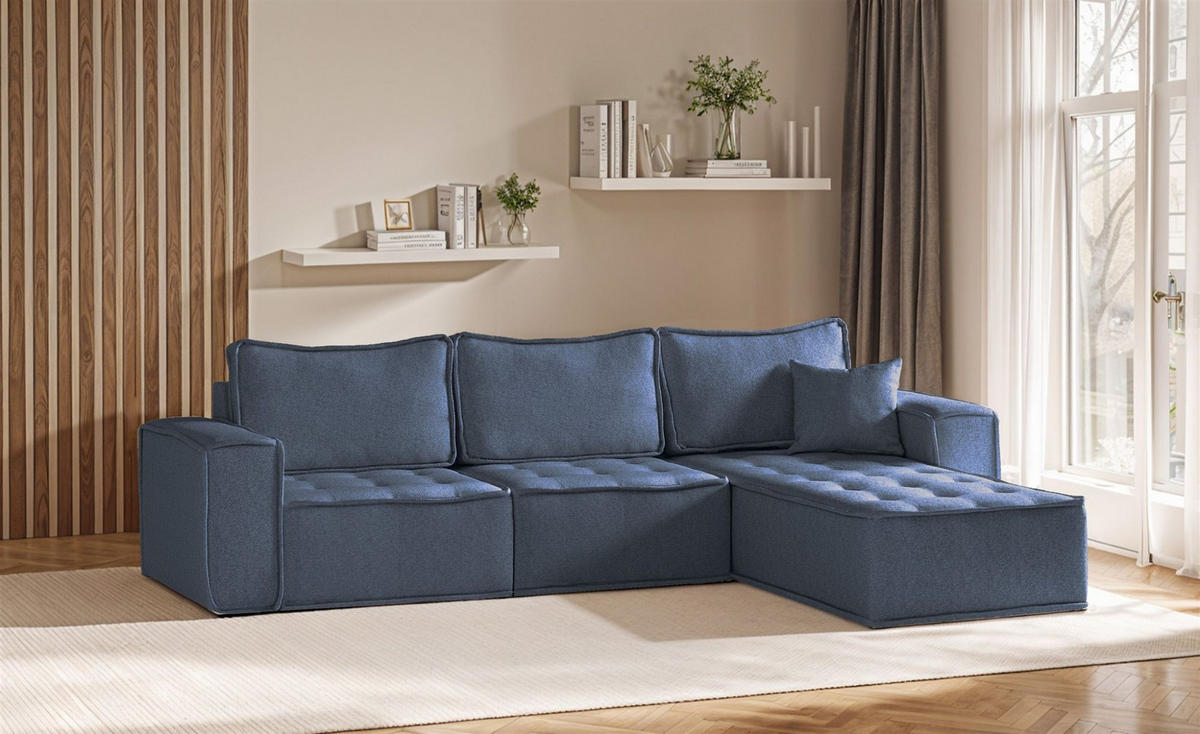 ECKSOFA Sande In Raven - Blau, Holzwerkstoff/Textil (292/192cm) - Fun Möbel