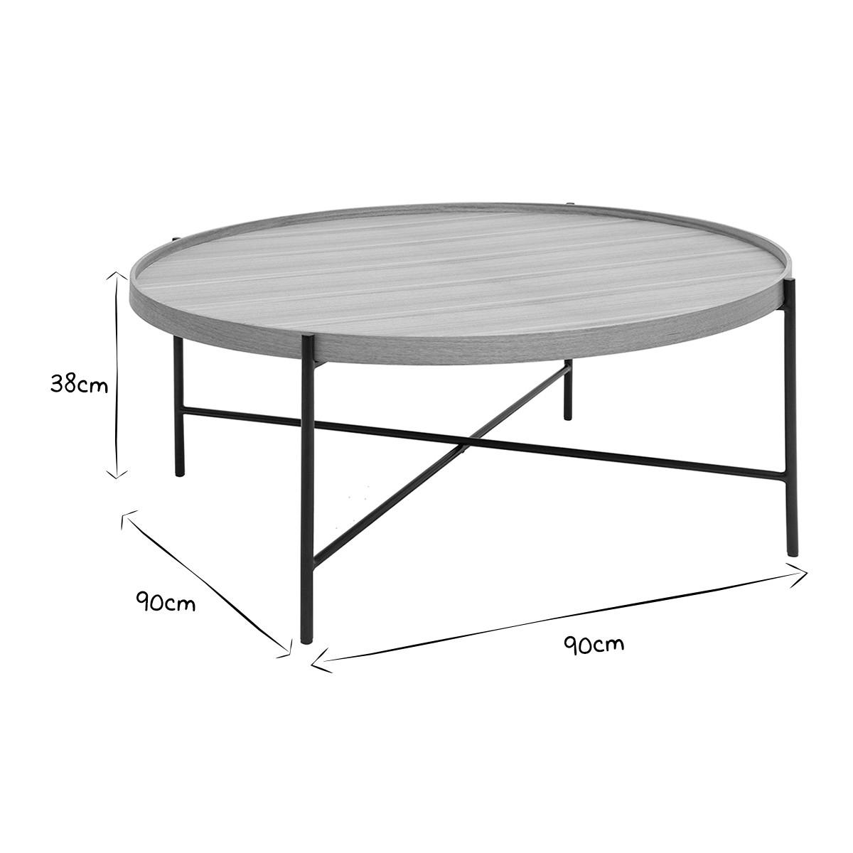 COUCHTISCH Rund Helles Holz Schwarz Metall D90 cm BASSY - Grün, Holz (90/90/38cm) - Miliboo