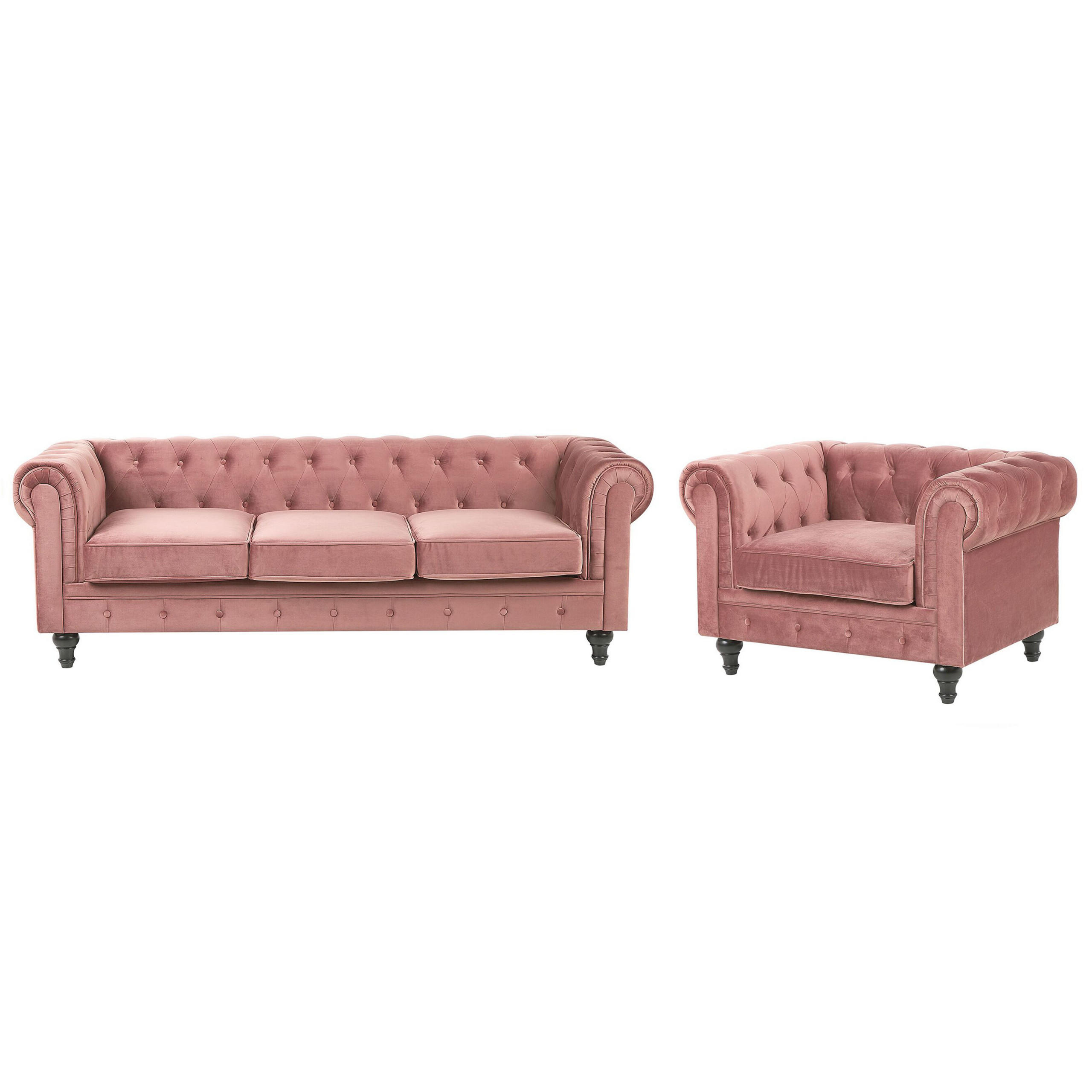 4-SITZER SOFA SET Samtstoff Rosa Chesterfield - Pink, Textil (201/70/75cm) - Beliani
