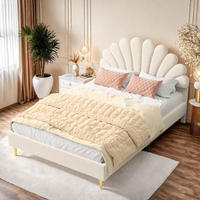 POLSTERBETT 140x200 cm Blütenblatt Stil gepolstert Kopfteil Samt Beige - Beige, Holz (140/200cm)