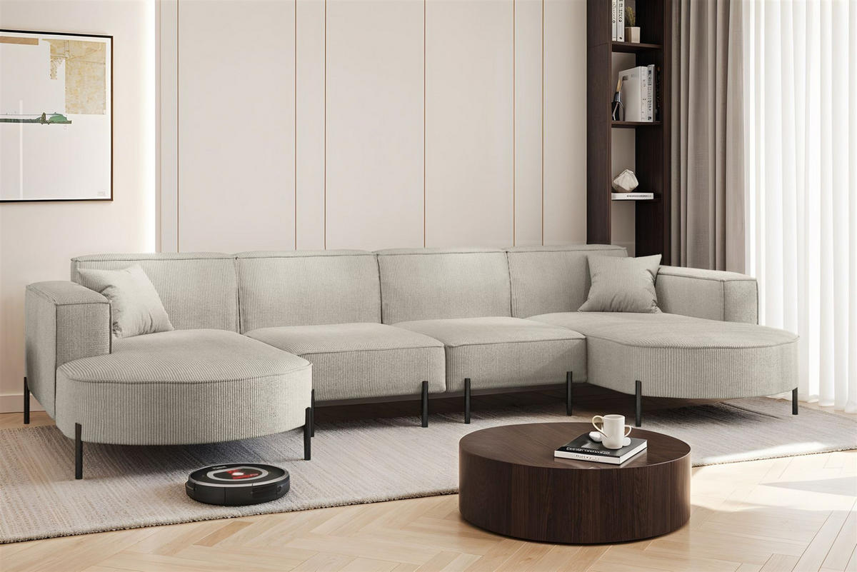 WOHNLANDSCHAFT Valencia Xl - Beige, Holzwerkstoff/Textil (384/80/165cm) - Fun Möbel