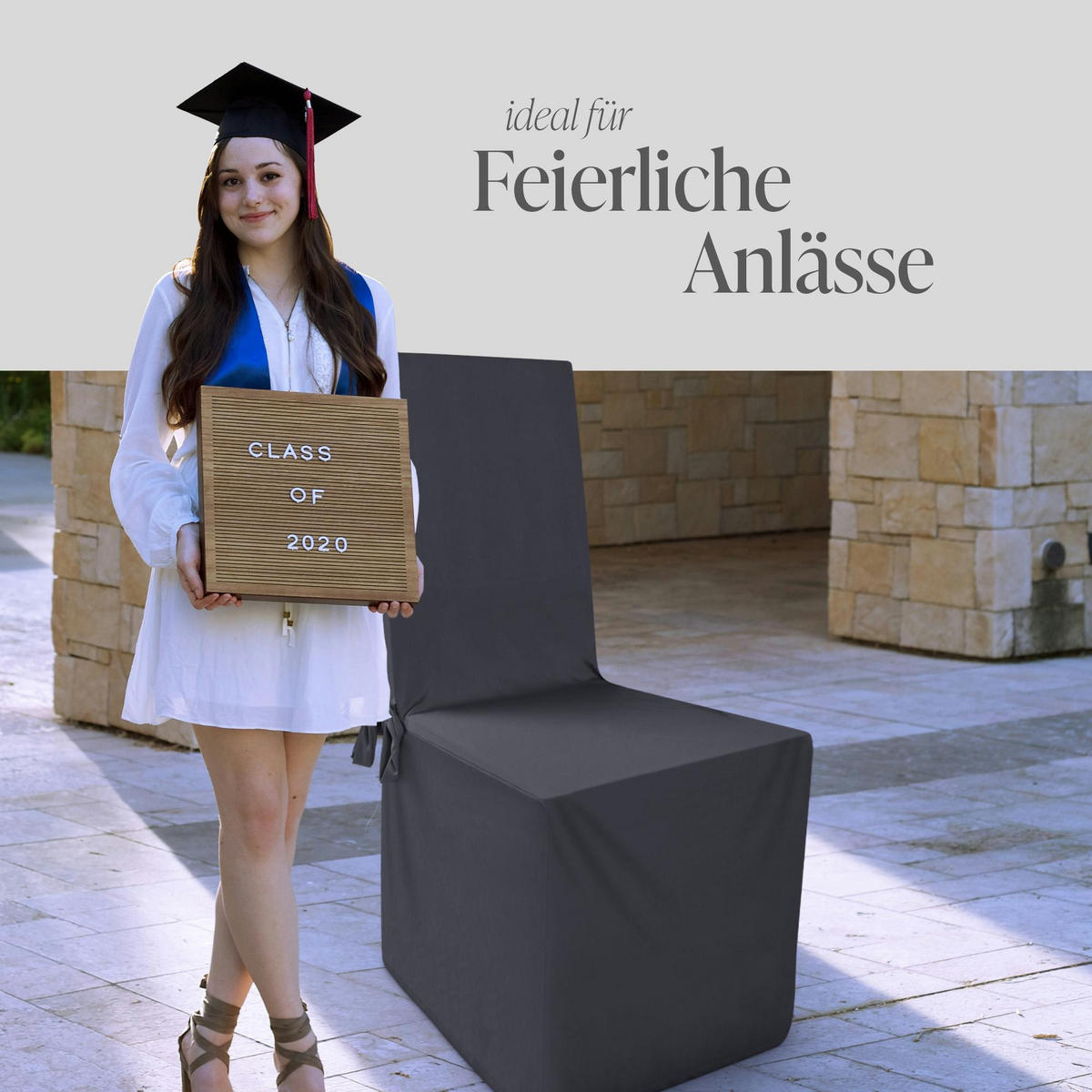 STUHLHUSSE ( Schwarz ) - Stretchhusse für eckige Stuhllehnen - ( 45 cm x 96 cm ) elastischer Bankett Stuhlbezug - Schwarz, Textil (45/96cm) - Bestlivings