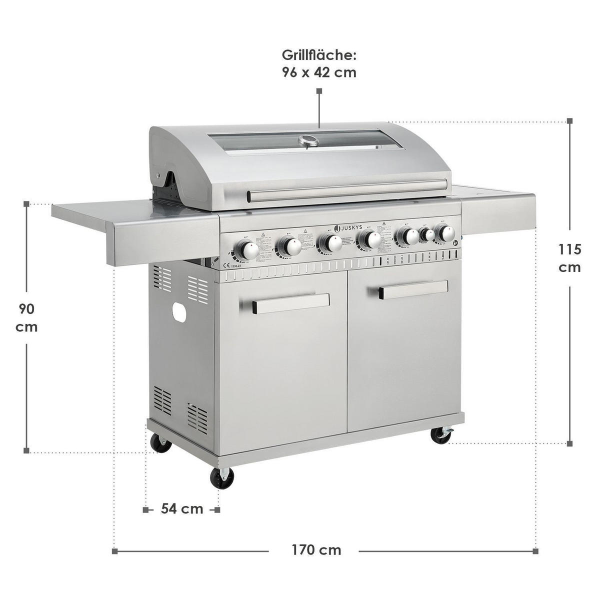 GASGRILL Minnesota silber 6+1 - Silberfarben, Metall (170/115/54cm) - Juskys