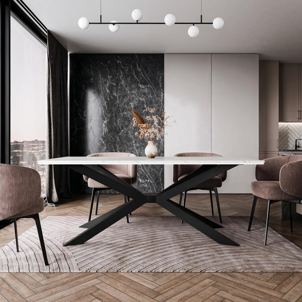 ESSTISCH Weiß Marmoroptik 190x90 cm - Schwarz/Weiß, Holzwerkstoff (190/90/76.5cm) - PROSPERO