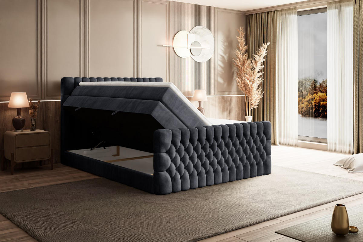 BOXSPRINGBETT SERENE-Z KING - 120 x 200 - H3/H4 - Dunkelgrau - Dunkelgrau, Holzwerkstoff (120/200cm) - ALTDECOR