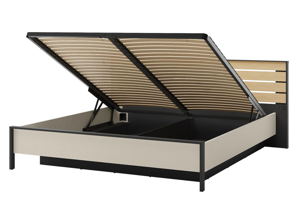 BETT Enna EN-02 - Sandfarben/Schwarz, Holzwerkstoff/Kunststoff (180/200cm) - MIRJAN24