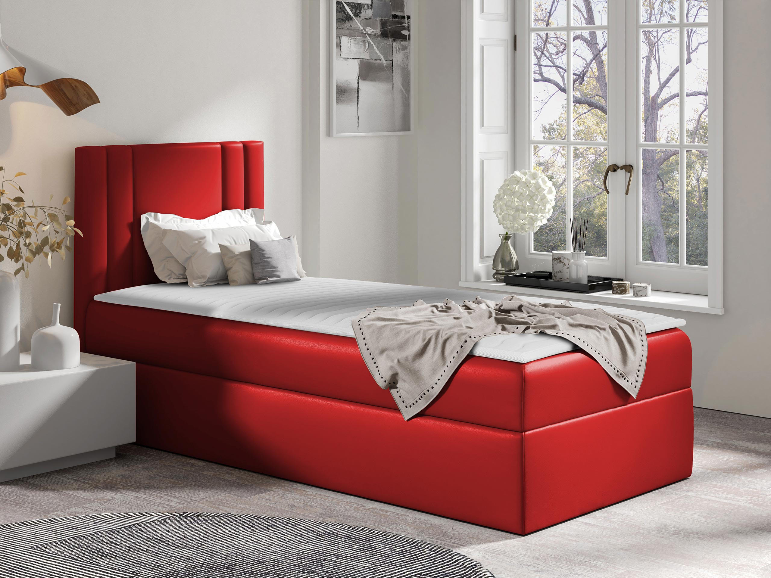 BOXBETT Carmen Mini, Seite zum Öffnen des Bettkastens: Links - Rot, Holz (90/200cm) - MIRJAN24