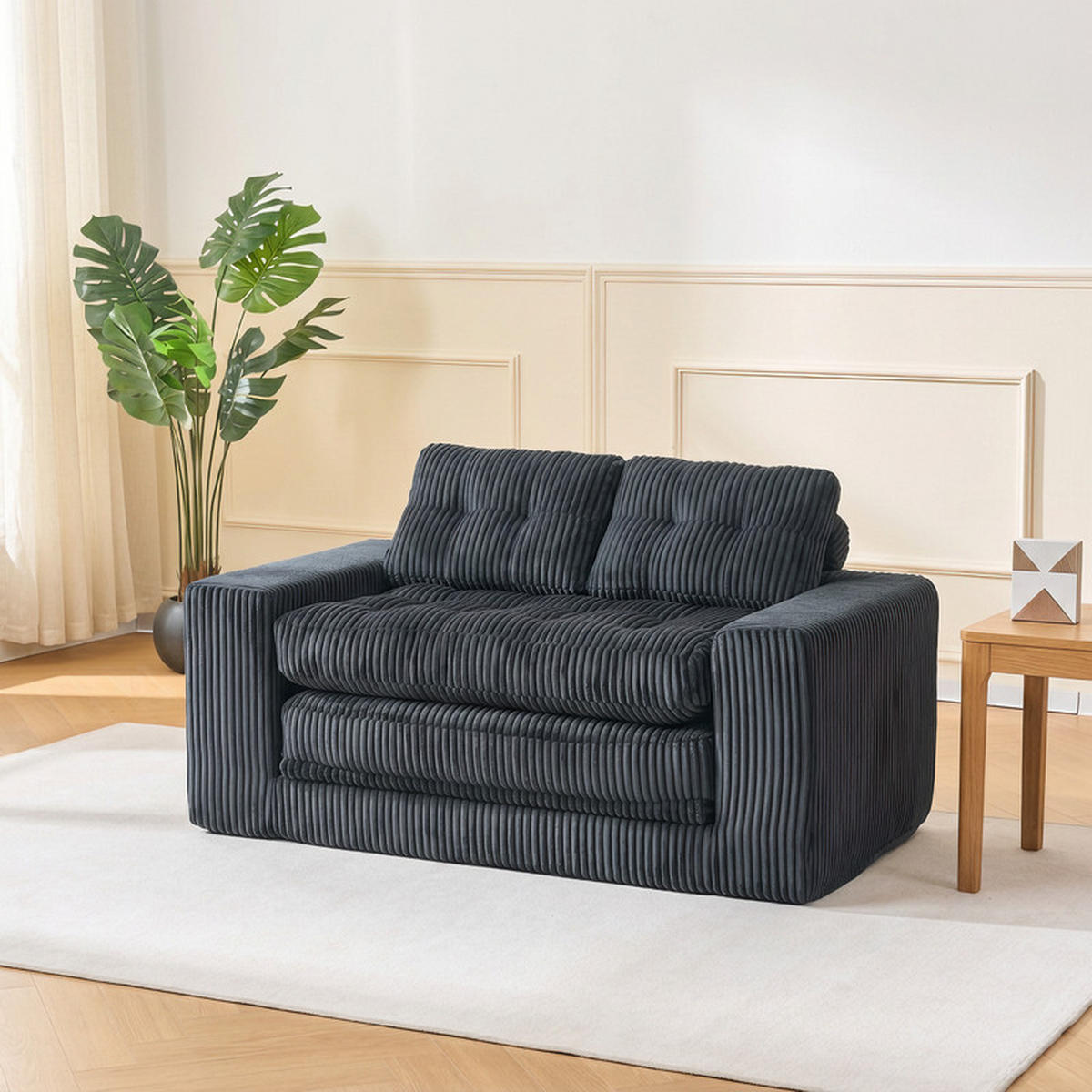 SCHLAFSOFA 140/85/54 cm Schwarz Cord - Schwarz, Textil (85/54/140cm) - Oxeza