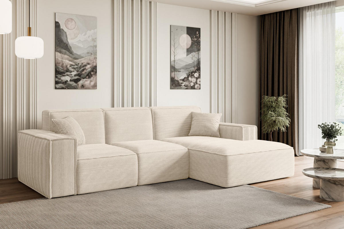 ECKSOFA Ottomane Rechts SERRA-L - 266x165x73 cm Beige Cord - Beige/Schwarz, Holzwerkstoff/Kunststoff (266/165cm) - ALTDECOR