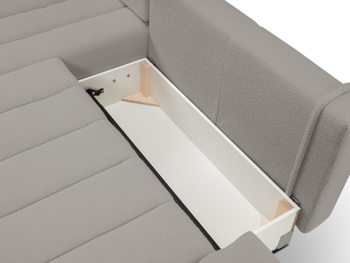 ECKSOFA Baloo mit Schlaffunktion und Bettkasten, komfortable Polsterung, Stoffbezug, lose Rückenkissen, freistehend, RECHTS, 276x176x88 cm, Light Grey - Hellgrau, Holz/Textil (276/176cm) - DomoHome