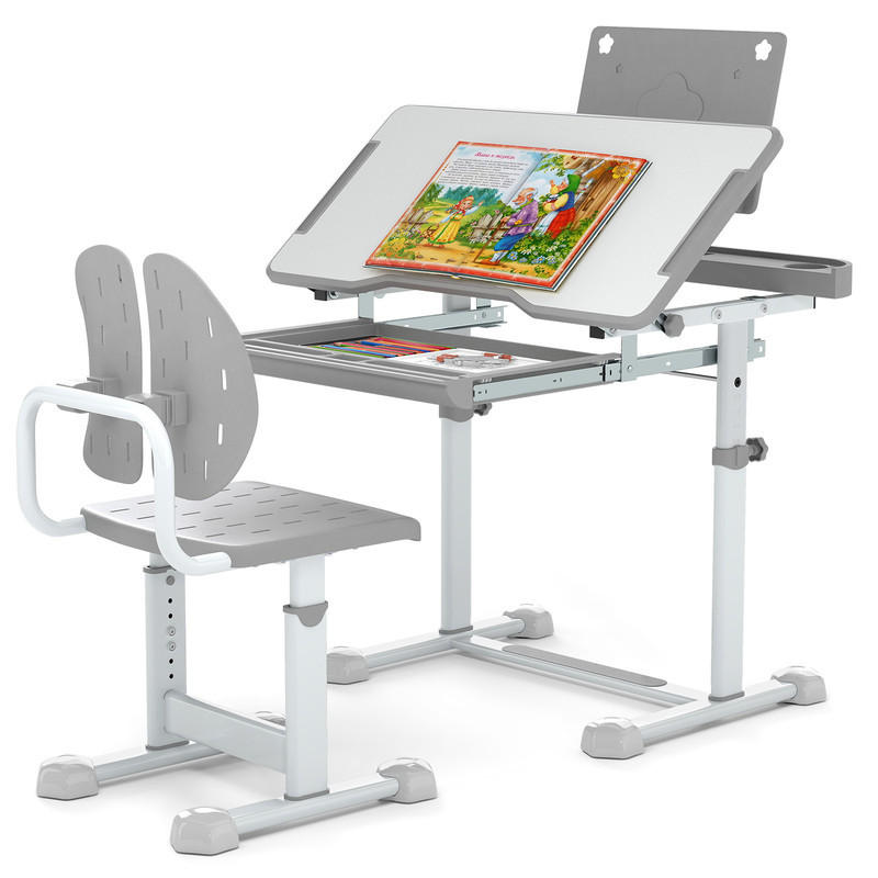 Costway Kinderschreibtisch Grau 80x83x50 cm