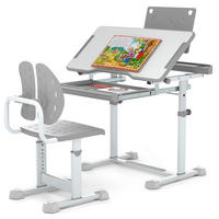 KINDERSCHREIBTISCH mit Stuhl grau(2-tlg) - Grau, Metall (80/83/50cm) - COSTWAY
