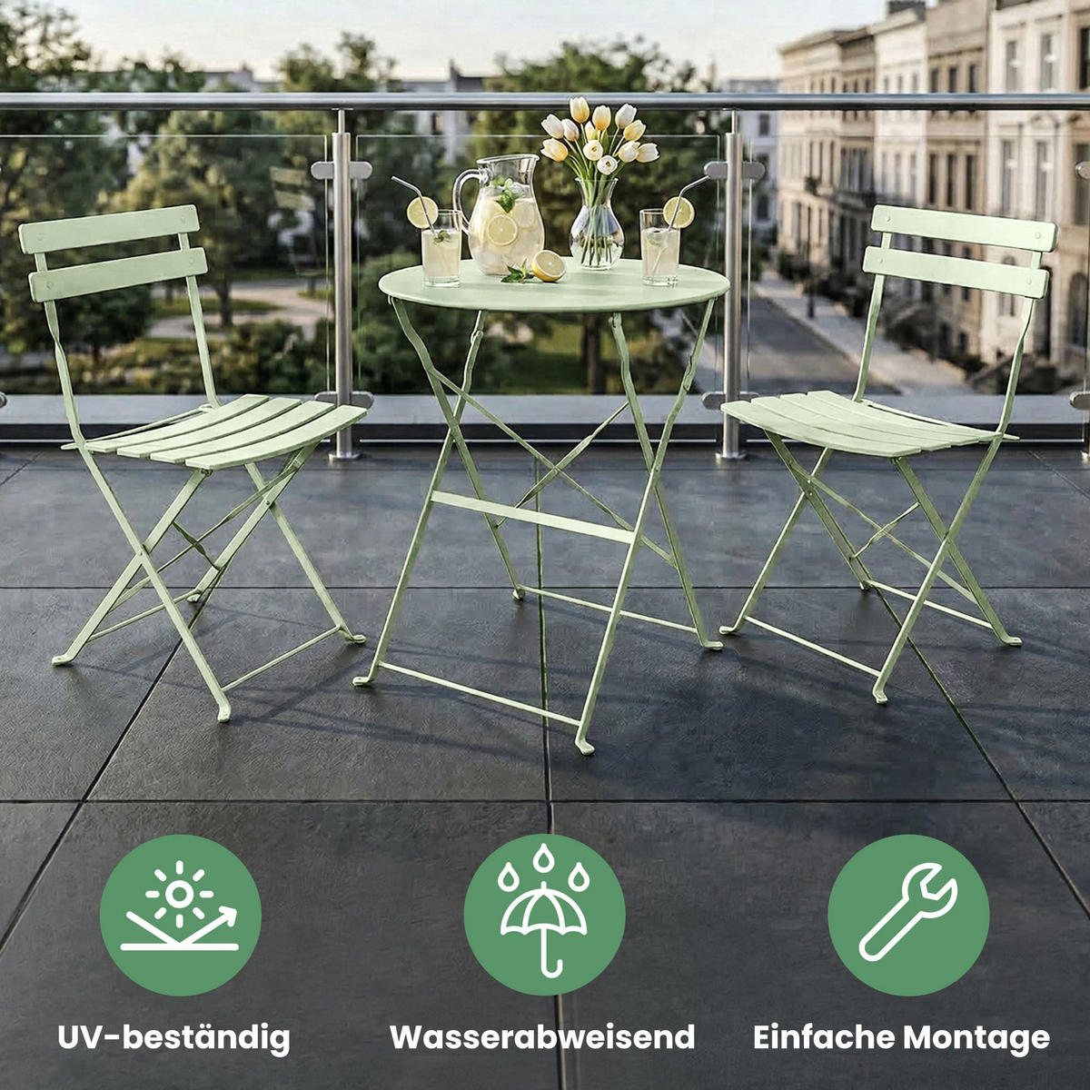 BALKONSET 3-er Set Metall Grün - Grün, Metall - Akord