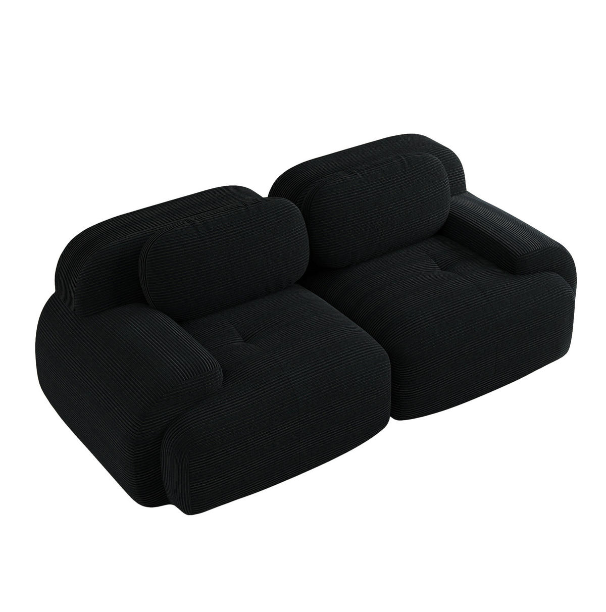 MODULARES Ecksofa rahmenlos mit geschwungenen Armlehnen und rutschfester Unterseite, Schwarz - Schwarz, Textil (208/103cm) - Redom