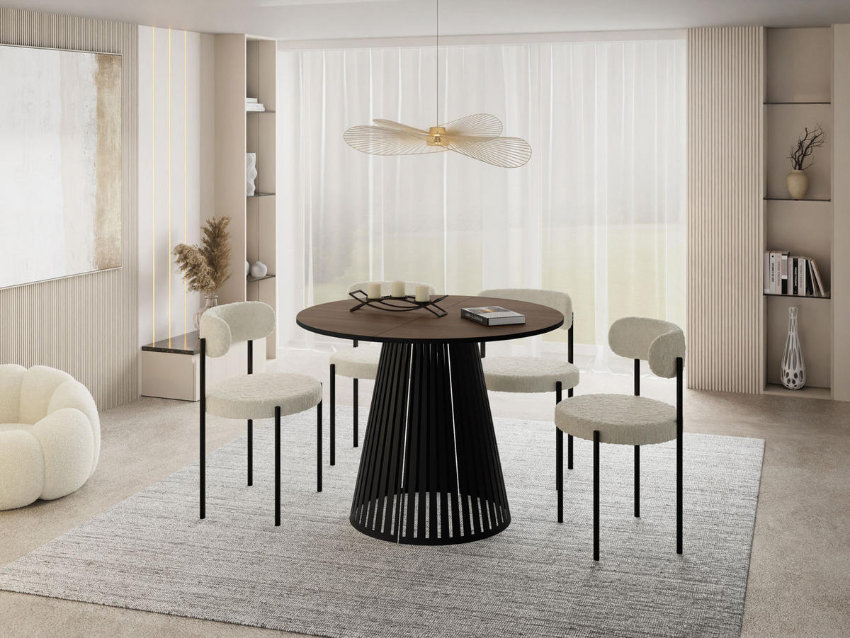 ESSTISCH Naro runder ausziehbarer, Walnuss Braun 100-180/100/76 cm - Walnussfarben/Schwarz, Holzwerkstoff/Metall (100/100/76cm) - WFL GROUP