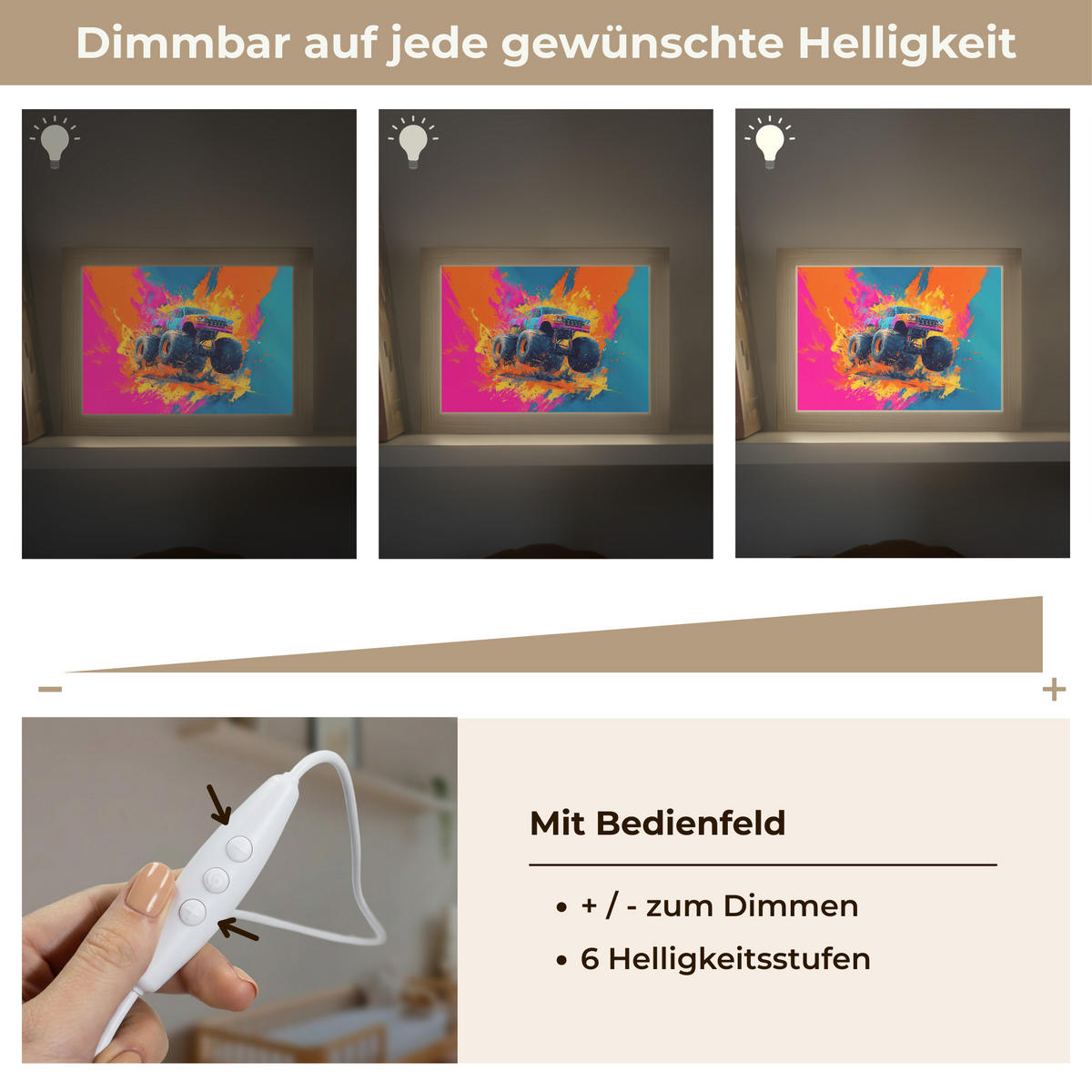 NACHTTISCHLAMPE Monstertruck - Abstrakt - Farbspritzer - Farbenfroh 20x15 cm - Pink, Holzwerkstoff (8/20/15cm)