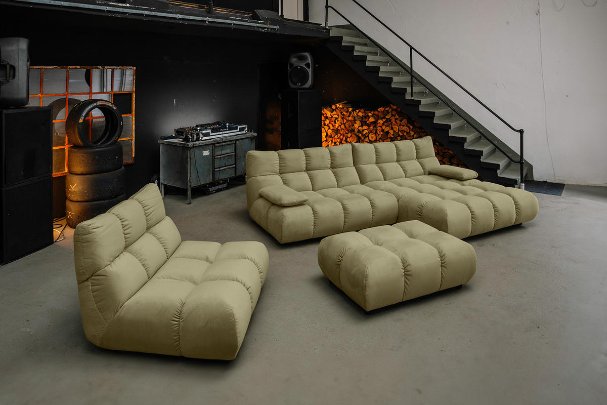 SITZGRUPPE VIVIEN 3ER SET Grün Velvet (1er-Set) - Olivgrün/Grün, Kunststoff/Textil (359/85/510cm) - KAWOLA