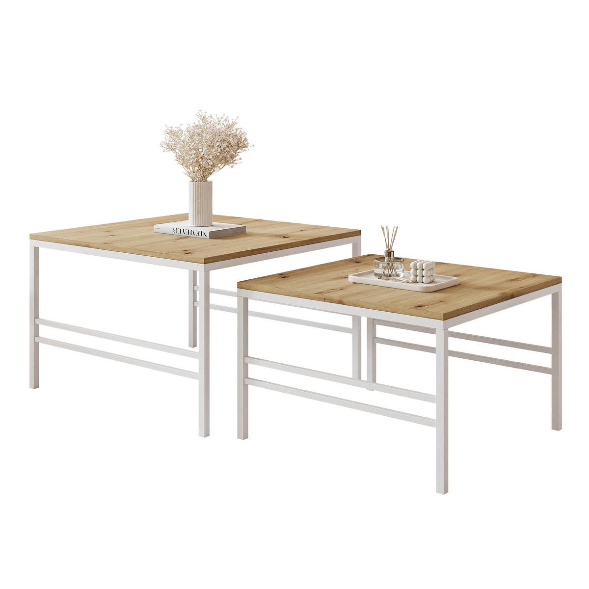 COUCHTISCH Wotan Eiche Weiße Rahmen - Naturfarben/Weiß, Holzwerkstoff (70/70/46cm) - Idohome
