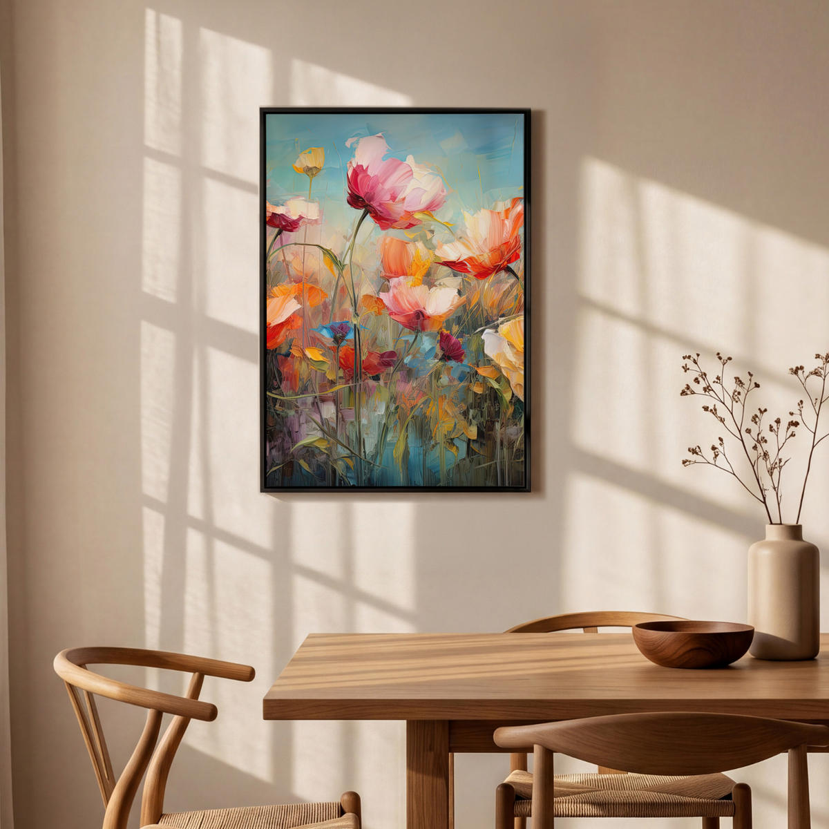 LEINWAND Bilder mit Rahmen - Blumen - Aquarell - Kunst - Botanisch - Natur - 60x90 - Orange, Textil (60/90cm) - MuchoWow