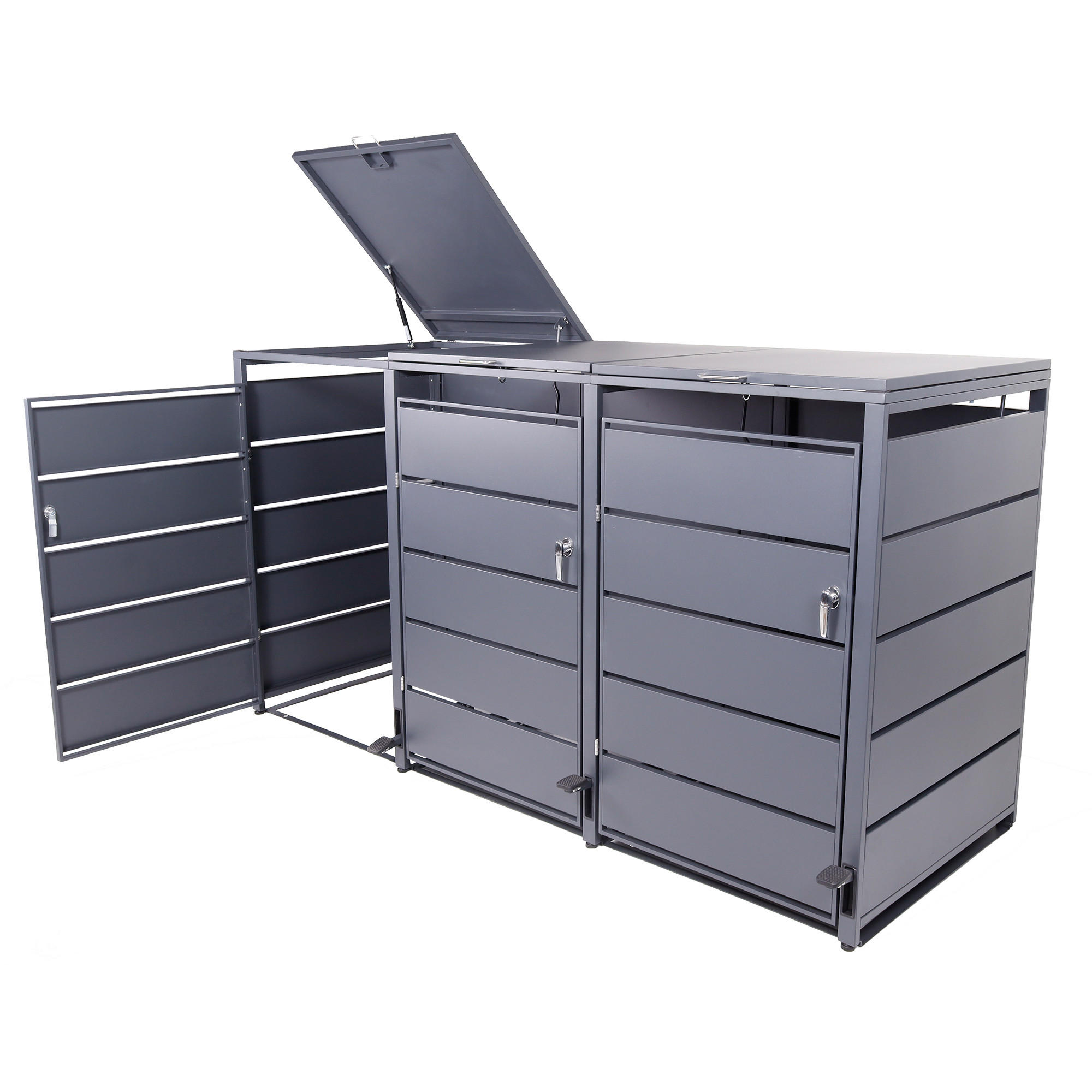 MÜLLTONNENBOX mit Pedal 3er, MTL3 - Anthrazit, Metall (216/116/80cm) - Albatros