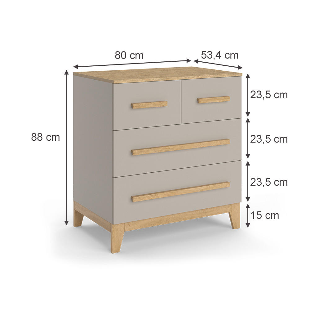 KOMMODE Malia Cashmere-Eiche 80 x 88 cm mit 4 Schubladen - Kaschmir, Holzwerkstoff (80/88/53.4cm) - VitaliSpa