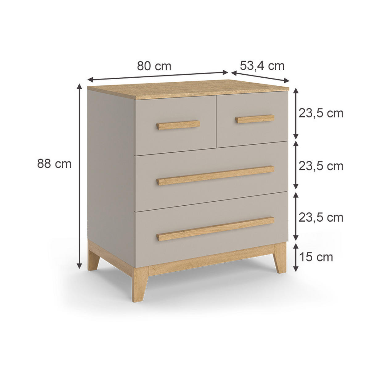 KOMMODE Malia Cashmere-Eiche 80 x 88 cm mit 4 Schubladen - Kaschmir, Holzwerkstoff (80/88/53.4cm) - VitaliSpa