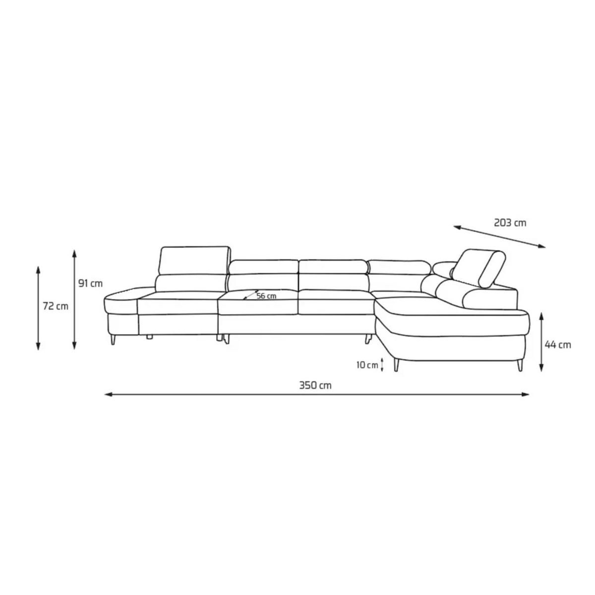 ECKSOFA PRIAM MAXI L-Form Rechts mit Schlaffunktion 125x195 Velours Grau - Schwarz/Grau, Holz/Textil (350/203cm) - Muffo