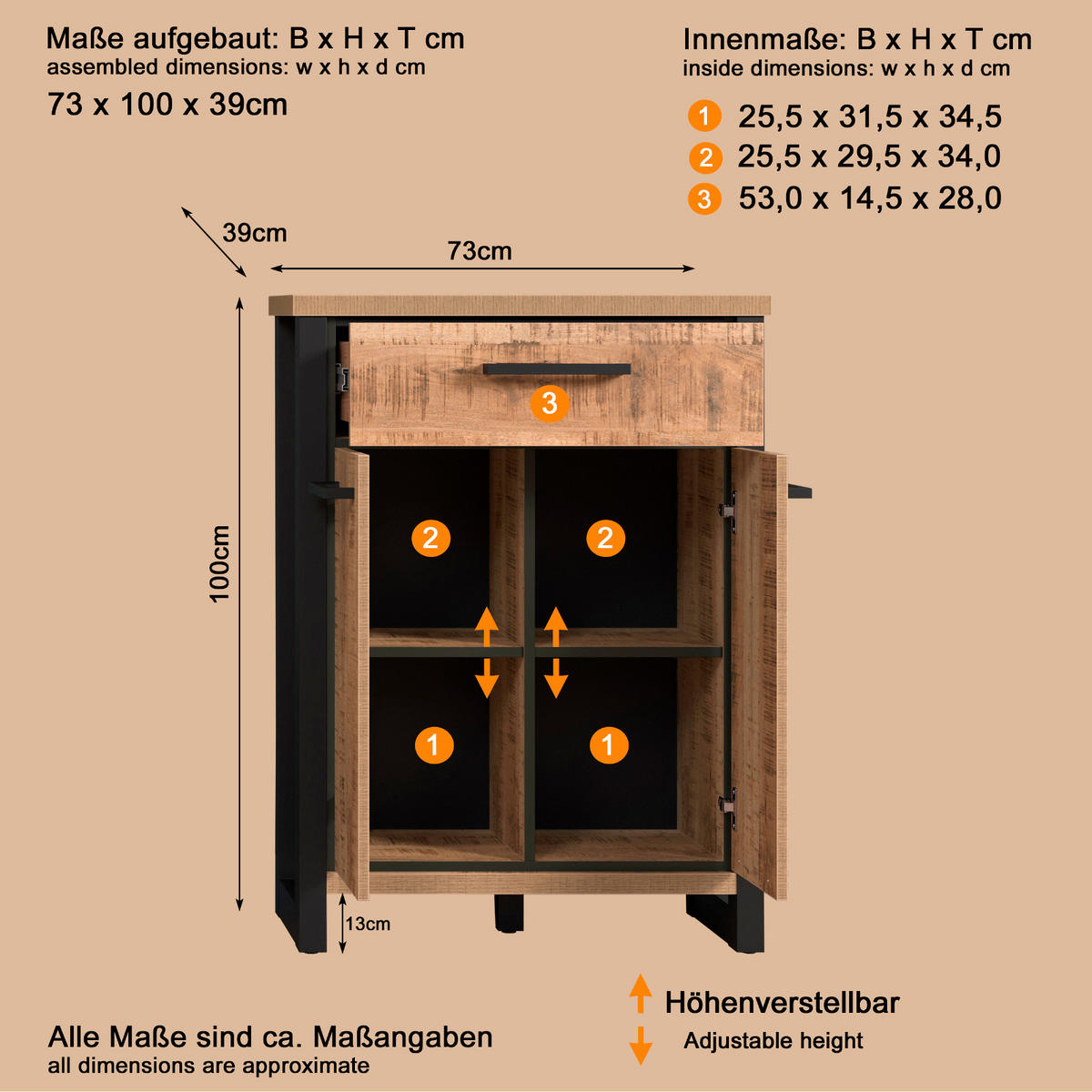 FLURKOMMODE Mango, schwarz 73 x 100 cm, Schuhschrank in modernem Design - Schwarz/Naturfarben, Holzwerkstoff/Metall (73/100/39cm) - Top.Furn