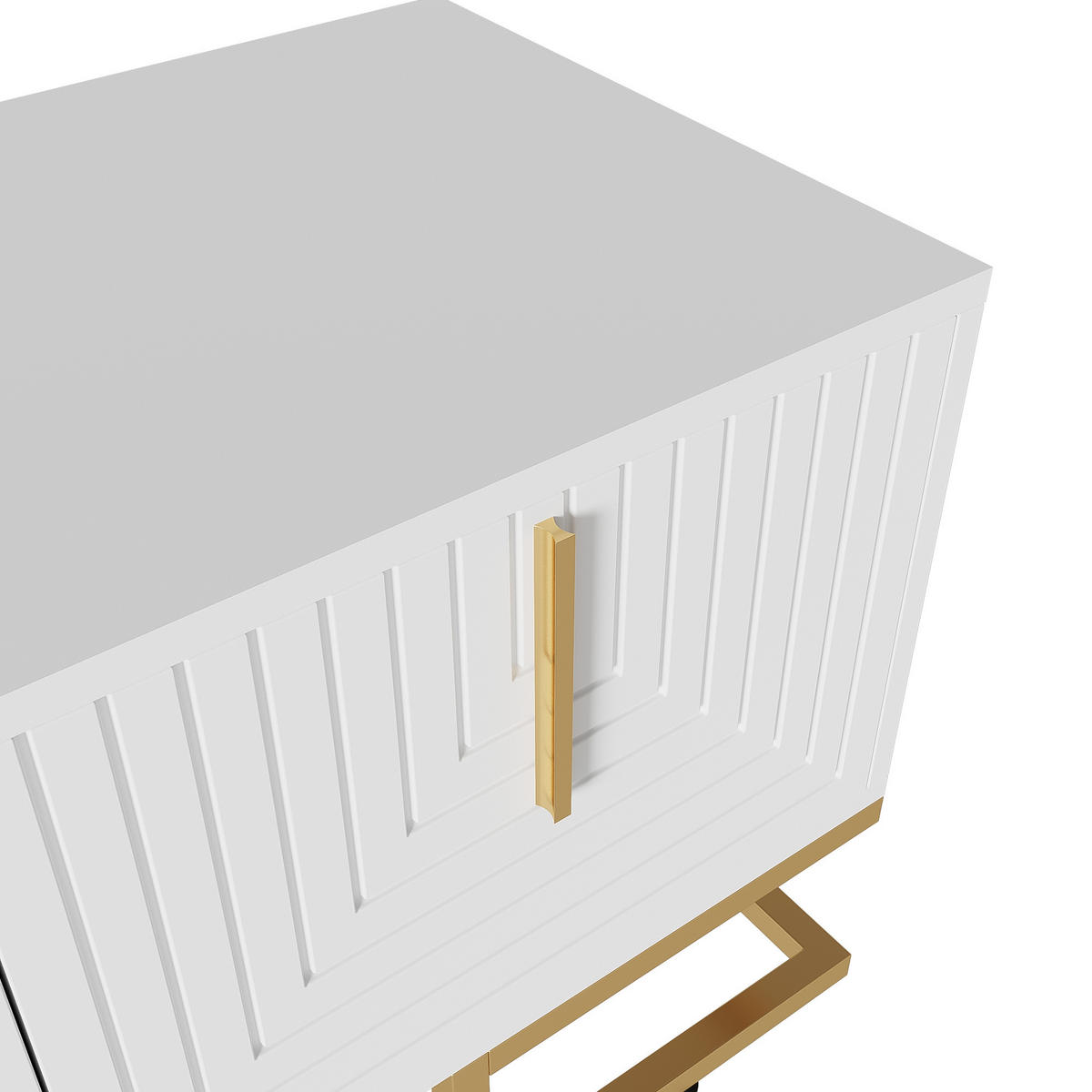 TV-SCHRANK Weiß mit Goldbeinen & 4 Türen Geometrisches Design 170×45 cm - Weiß, Holzwerkstoff (170/45.5/40cm) - Urban Meuble