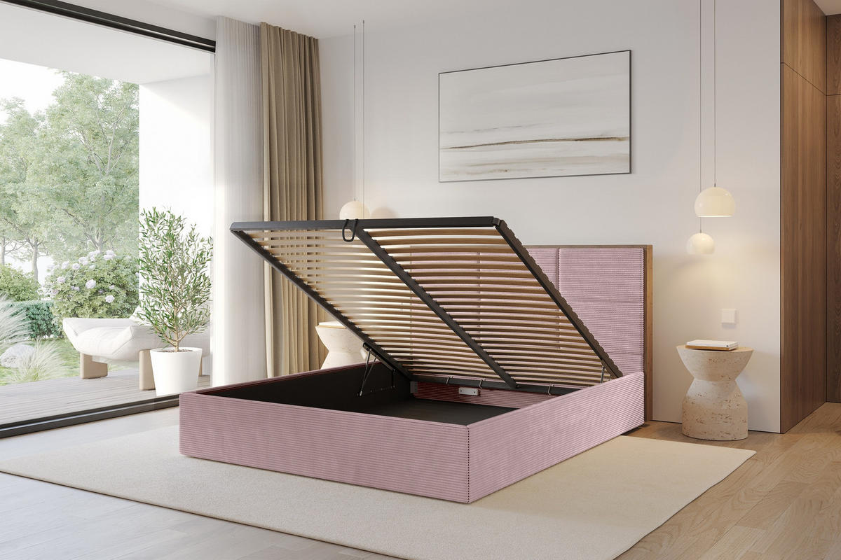 POLSTERBETT mit Bettkasten und Lattenrost, Bett mit Matratze H3/H4 - LILA 140x200 Rosa - Rosa, Holzwerkstoff/Textil (140/200cm) - ALTDECOR