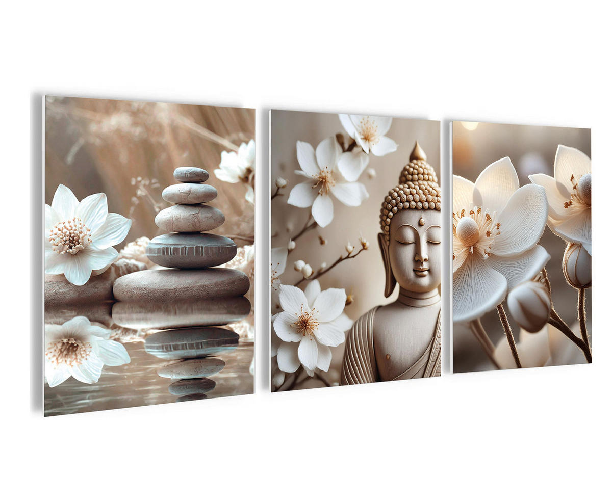 BILDERSET 3er-Set 30x40 cm Buddha Zen beige - Beige, Kunststoff (30/40cm) - artissimo