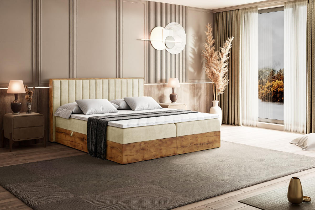BOXBETT mit Matratze H3 und Lattenrost - LOLLI4 - 160x200 - Beige - Braun, Holzwerkstoff/Kunststoff (160/200cm) - ALTDECOR