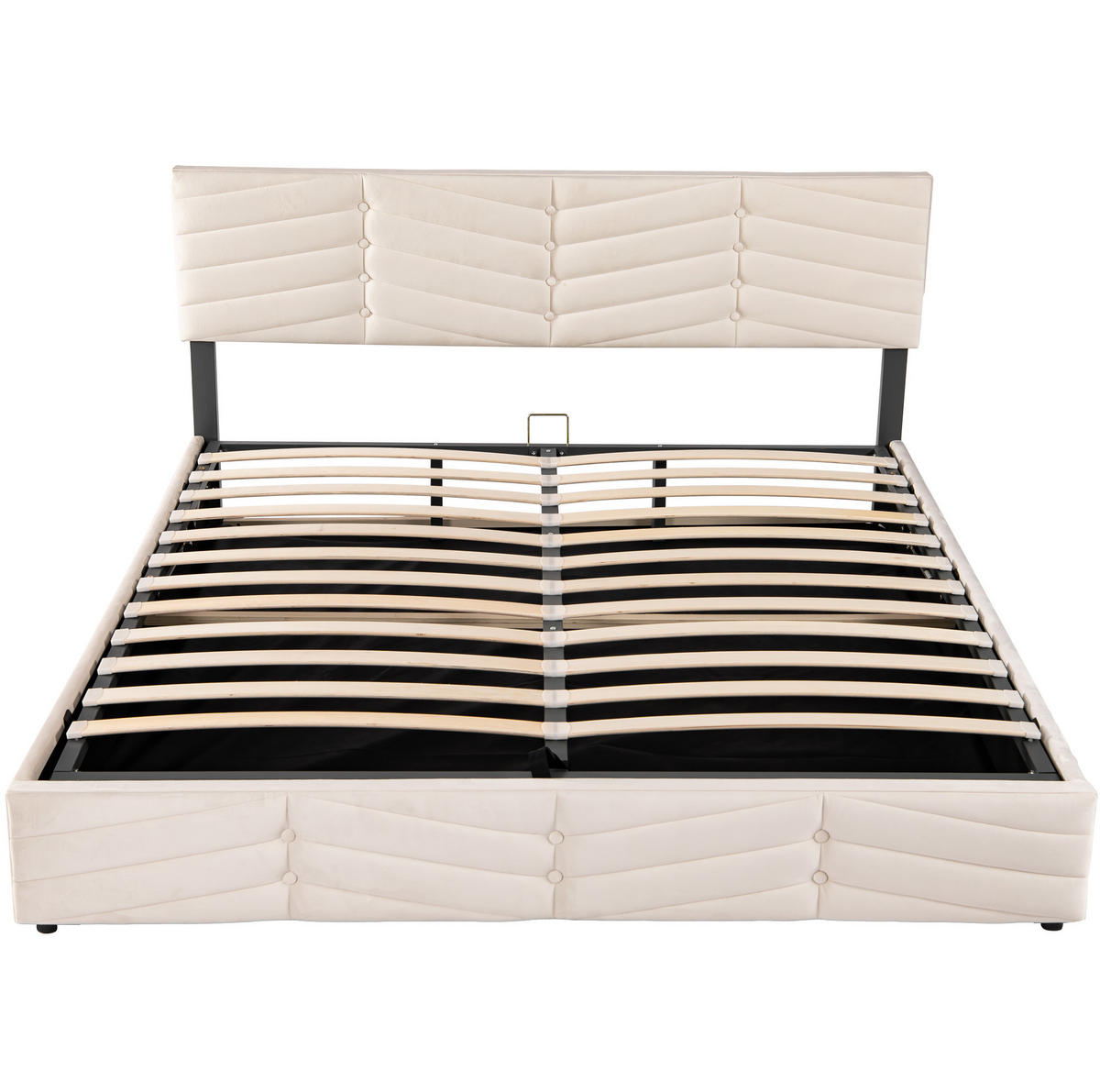 POLSTERBETT 180/200 cm beige mit hydraulischem Bettkasten und höhenverstellbarem Kopfteil - Beige, Textil (180/200cm) - OKWISH