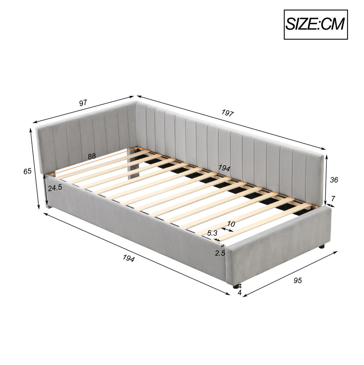 ČALÚNENÁ posteľ z velúru 90x200 cm sivá s lamelovým roštom, mäkkým čelom a multifunkčným dizajnom - sivá, koža (90/200cm) - Modfu