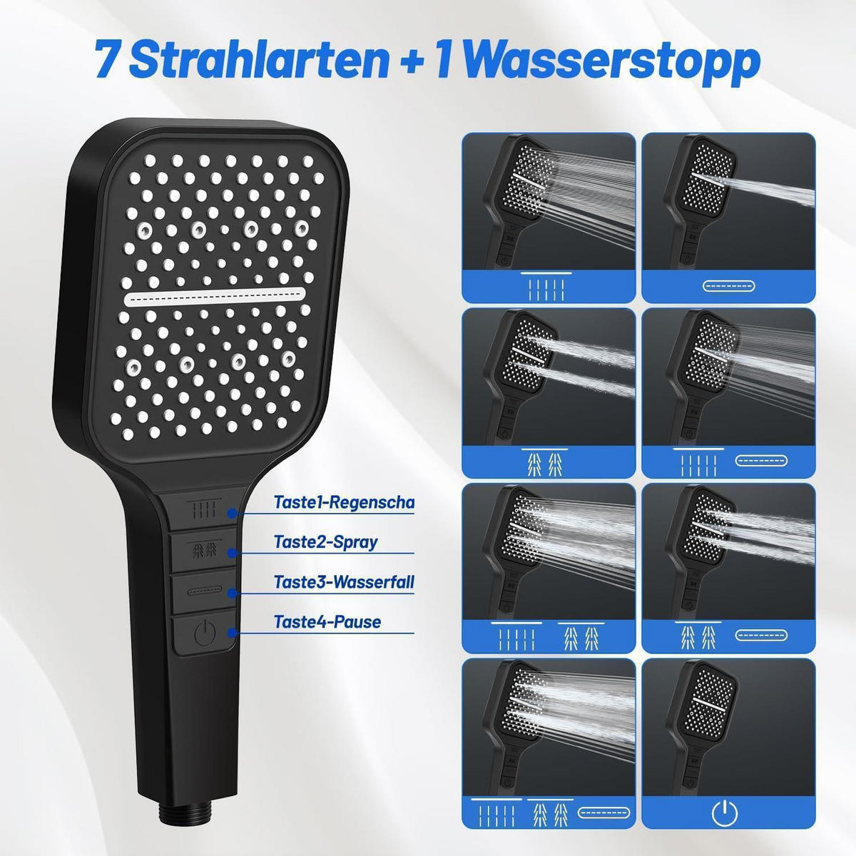 DUSCHKOPF mit Schlauch 7 Strahlarten Wassersparend Grau - Grau, Kunststoff (10.5/12.7/26cm)