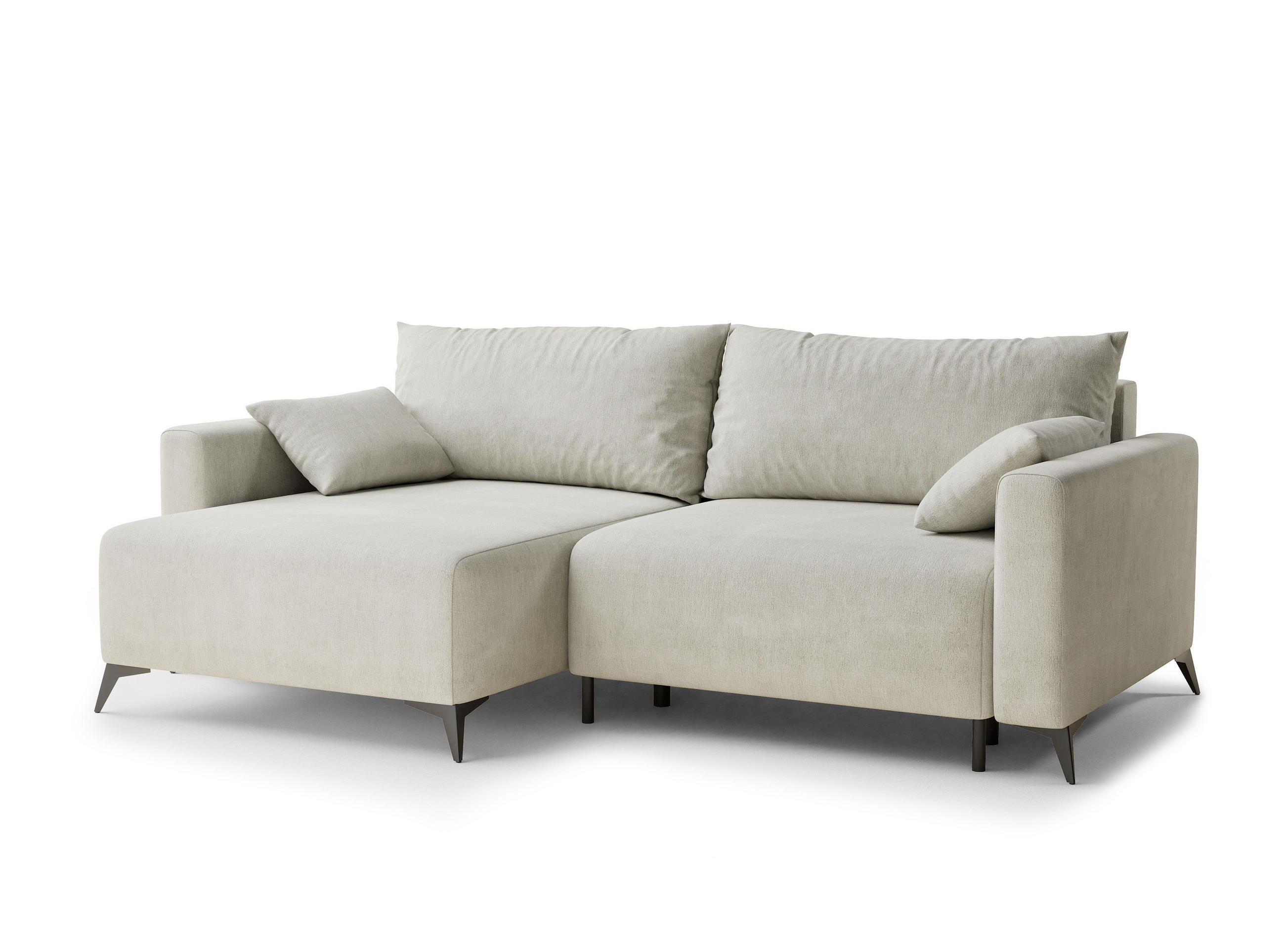 ECKSOFA MIT SCHLAFFUNKTION Leon Creme Webstoff - Creme/Schwarz, Holz/Holzwerkstoff (148/239cm) - Maison de Reve