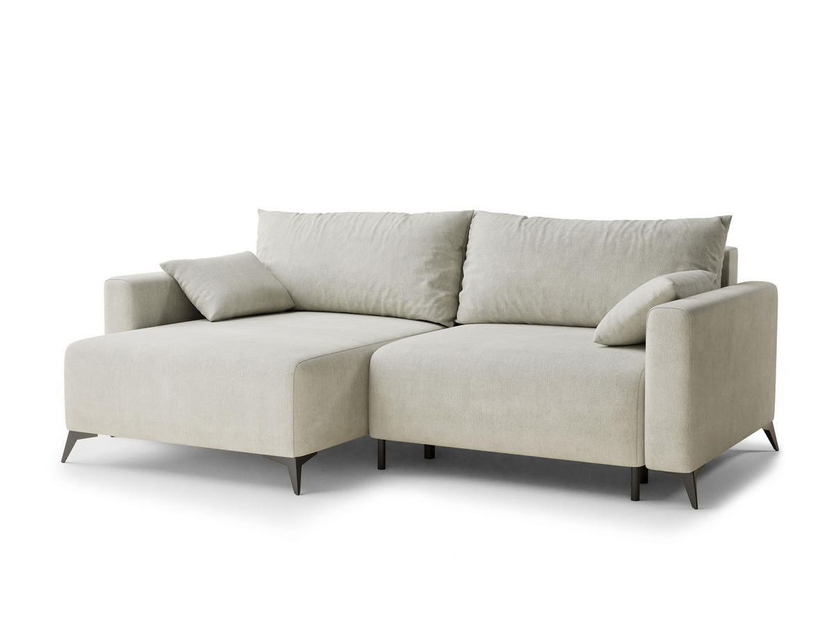 ECKSOFA MIT SCHLAFFUNKTION Leon Creme Webstoff - Creme/Schwarz, Holz/Holzwerkstoff (148/239cm) - Maison de Reve