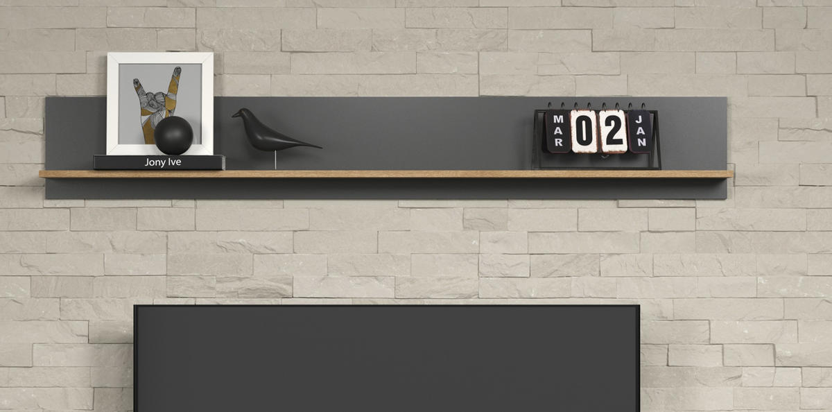 WANDBOARD grau, Evoke Eiche hängend, Wandregal 167 x 25 cm - Eichefarben/Anthrazit, Holzwerkstoff (167/25/18cm) - Top.Furn