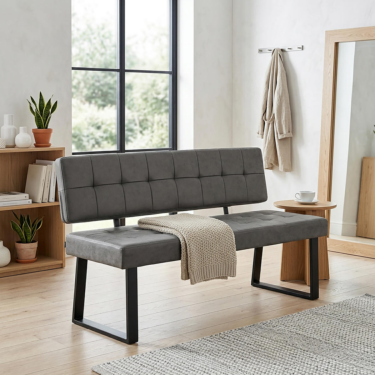 SITZBANK SIGFRID - Grau, Textil/Metall (160/86/56cm) - B&D Home