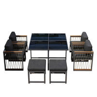 GARTENESSGRUPPE Schwarz/Natur 7-teilig für 6 Personen mit Glastisch - Schwarz, Metall - PANGIVO