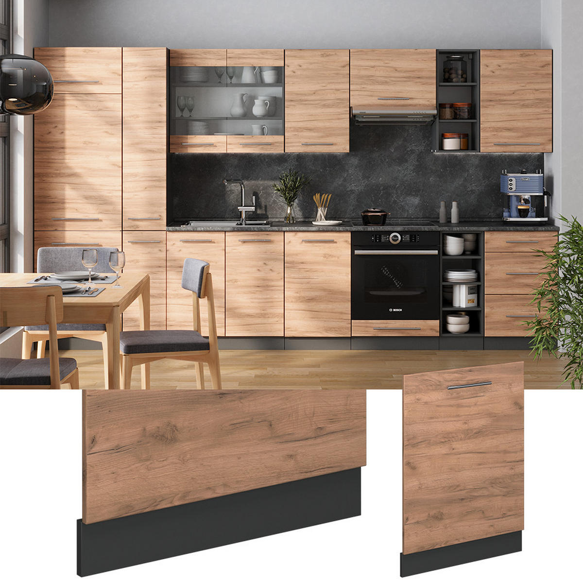 GESCHIRRSPÜLBLENDE Fame-Line Goldkraft Eiche 60 cm , AP Anthrazit - Honigeiche/Anthrazit, Holzwerkstoff (60/81.8/1.6cm) - Vicco