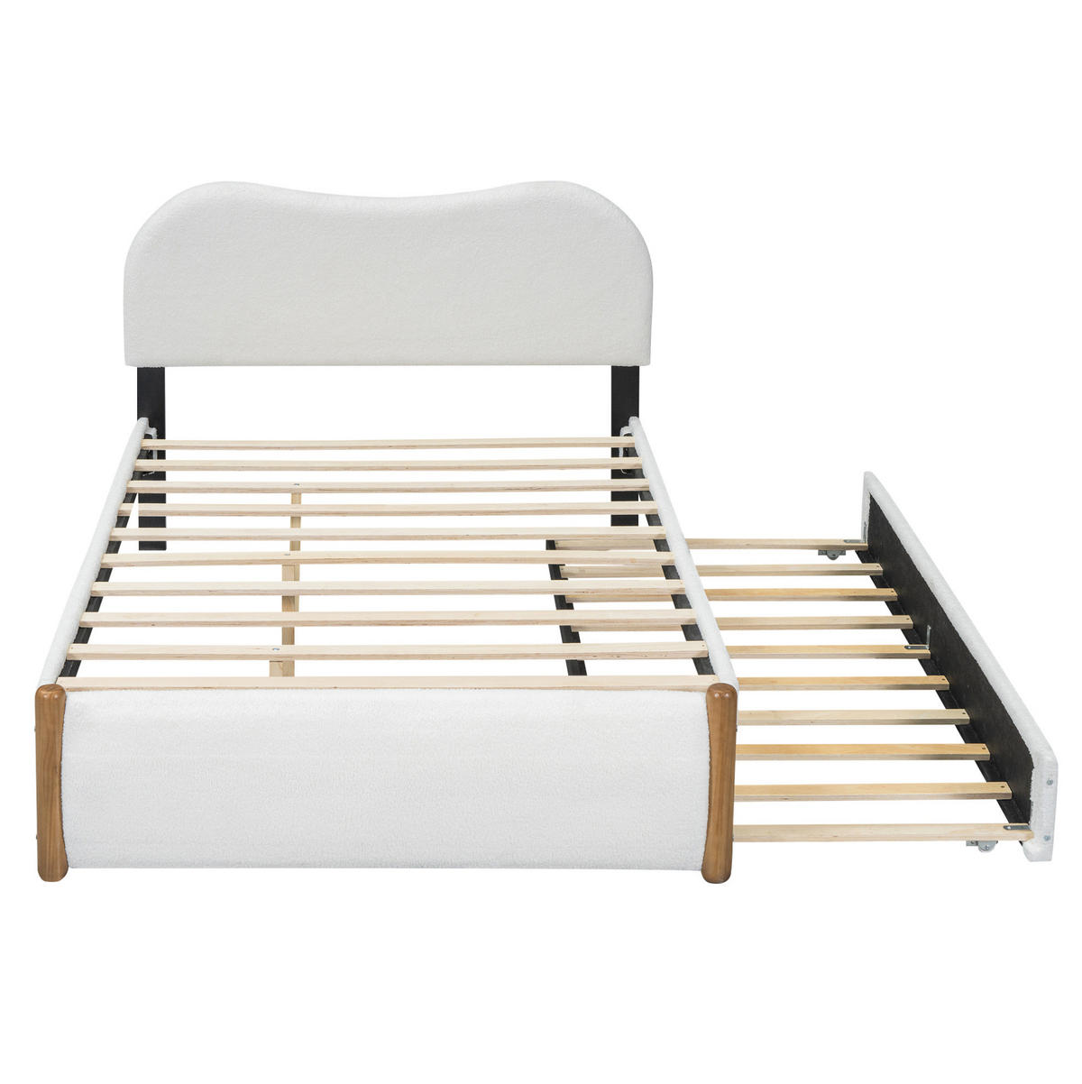 POLSTERBETT 140/200 cm weiß mit ausziehbarem Rollbett - Weiß, Textil (140/200cm) - OKWISH