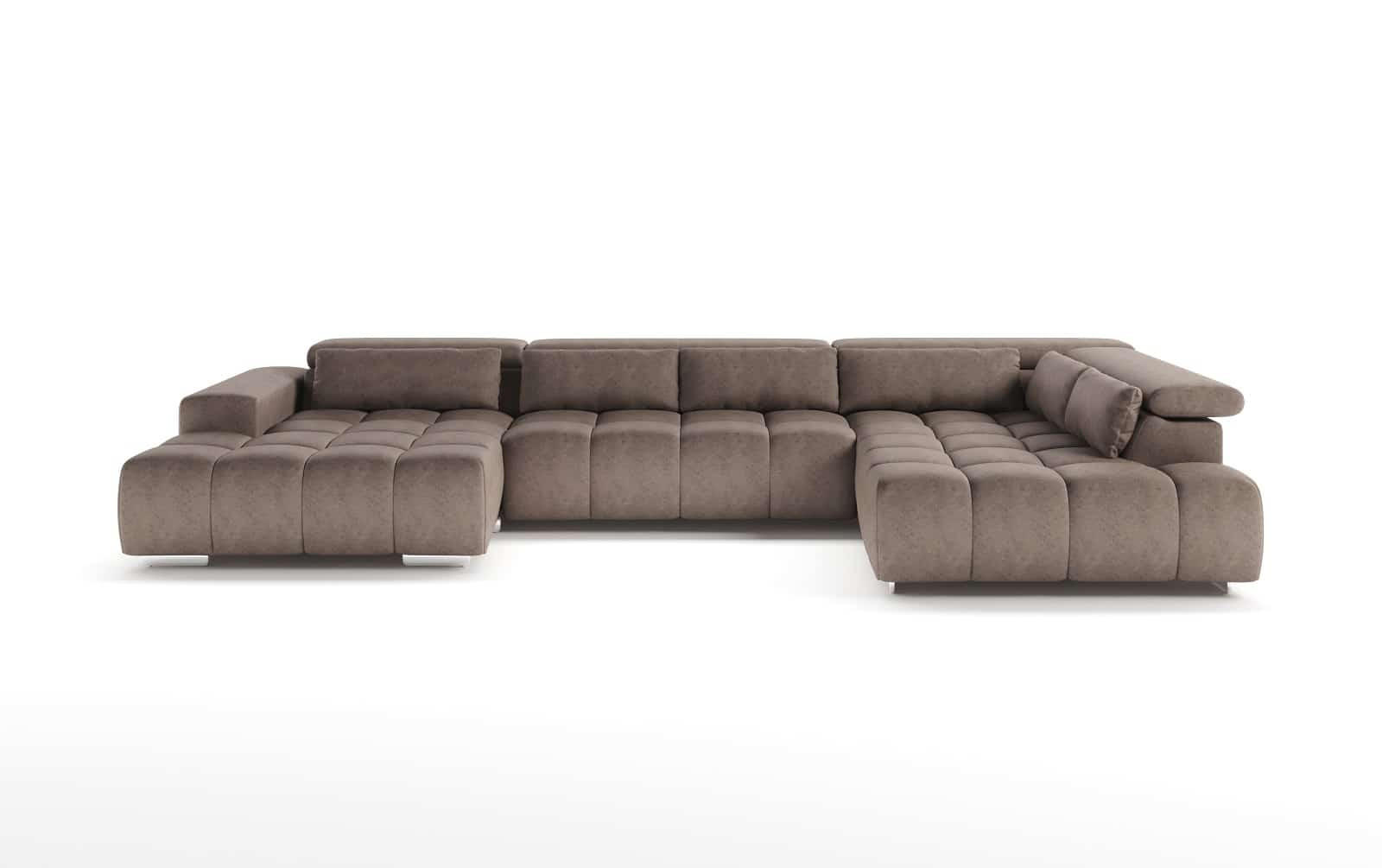 WOHNLANDSCHAFT XXL mit verstellbaren Kopflehnen - Beige/Silberfarben, Textil/Metall (225/73/409cm) - Cotta